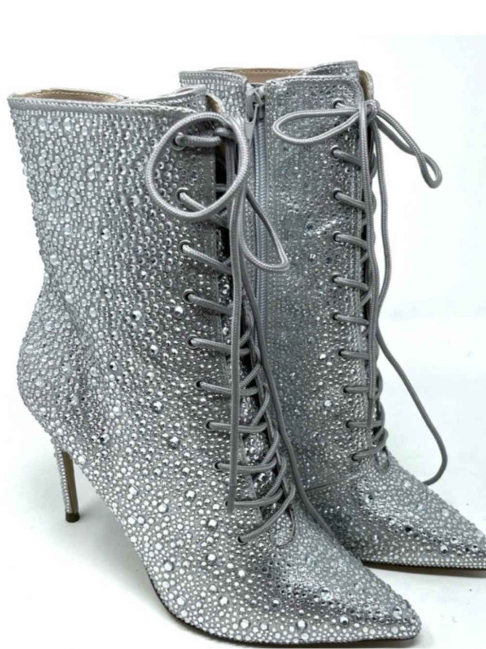 Steve Madden Valency Rhinestone Silver Lace Up Bootie